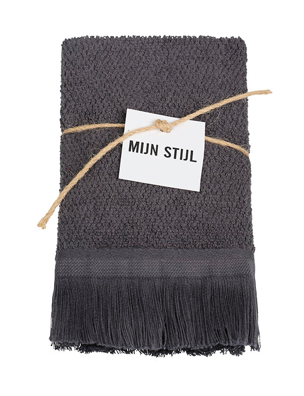 Vaatdoek met franjes donker grijs