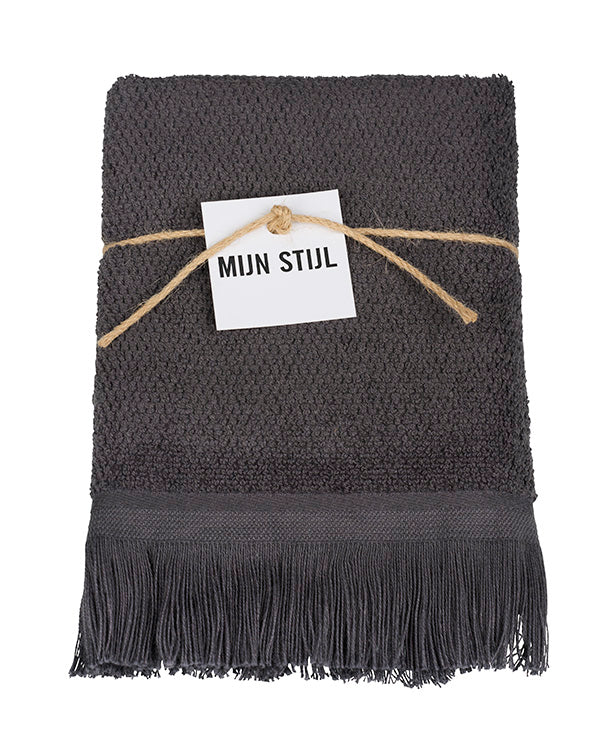 Handdoek (keuken) met franjes donker grijs