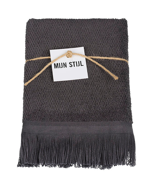 Handdoek (keuken) met franjes donker grijs