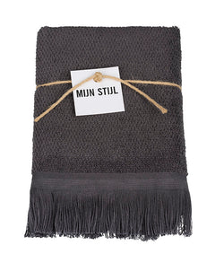 Handdoek (keuken) met franjes donker grijs
