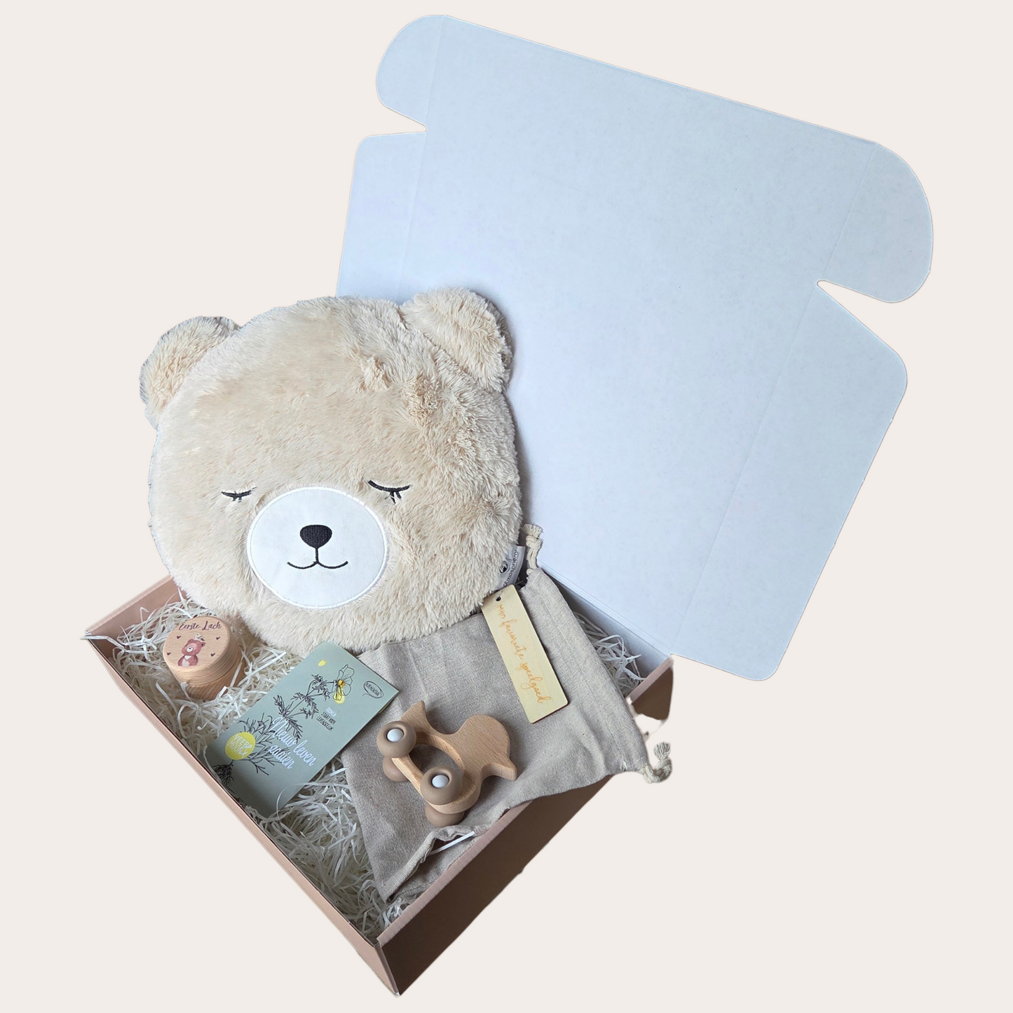 Lief & Zacht – Baby Cadeaubox met Berenkussen en Houten Accessoires