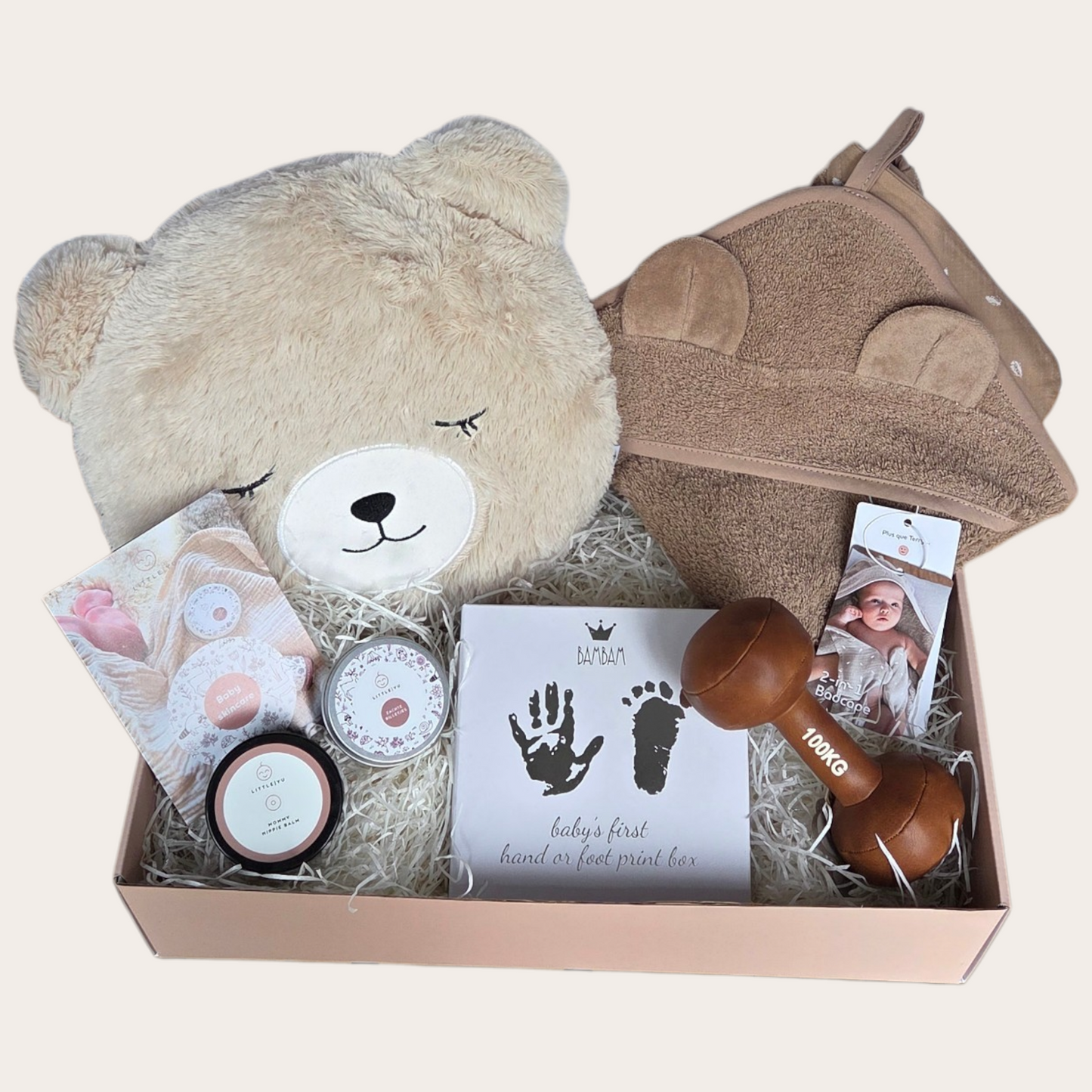 Kleine Krachtpatser – Luxe Baby Cadeaubox met Badcape & Berenkussen