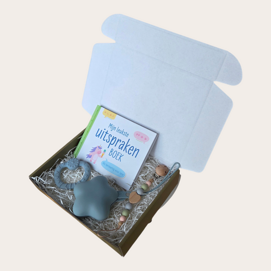 Eerste Woordjes & Momentjes – Baby Cadeaubox met Invulboek