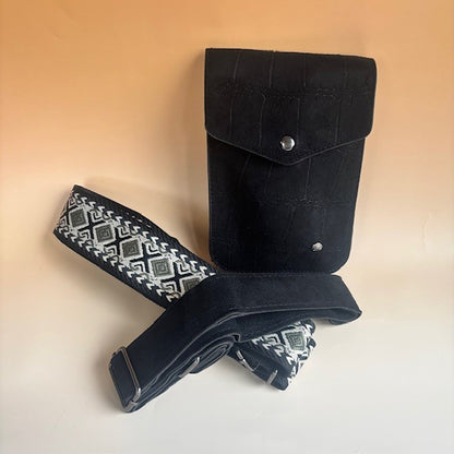 Schouderasje-Telefoontasje Dokkum Zwart Nubuck