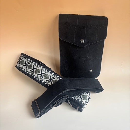 Schouderasje-Telefoontasje Dokkum Zwart Nubuck