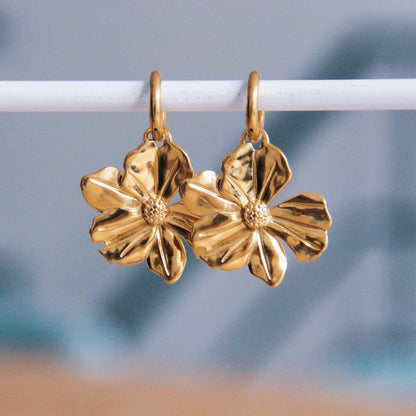 RVS creolen met XL bloem