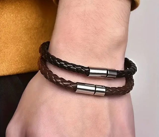 Mannen armband gevlochten PU leer