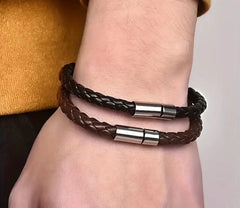 Mannen armband gevlochten PU leer