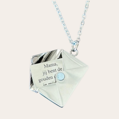RVS zilveren ketting envelop Mama – Met tekst.
