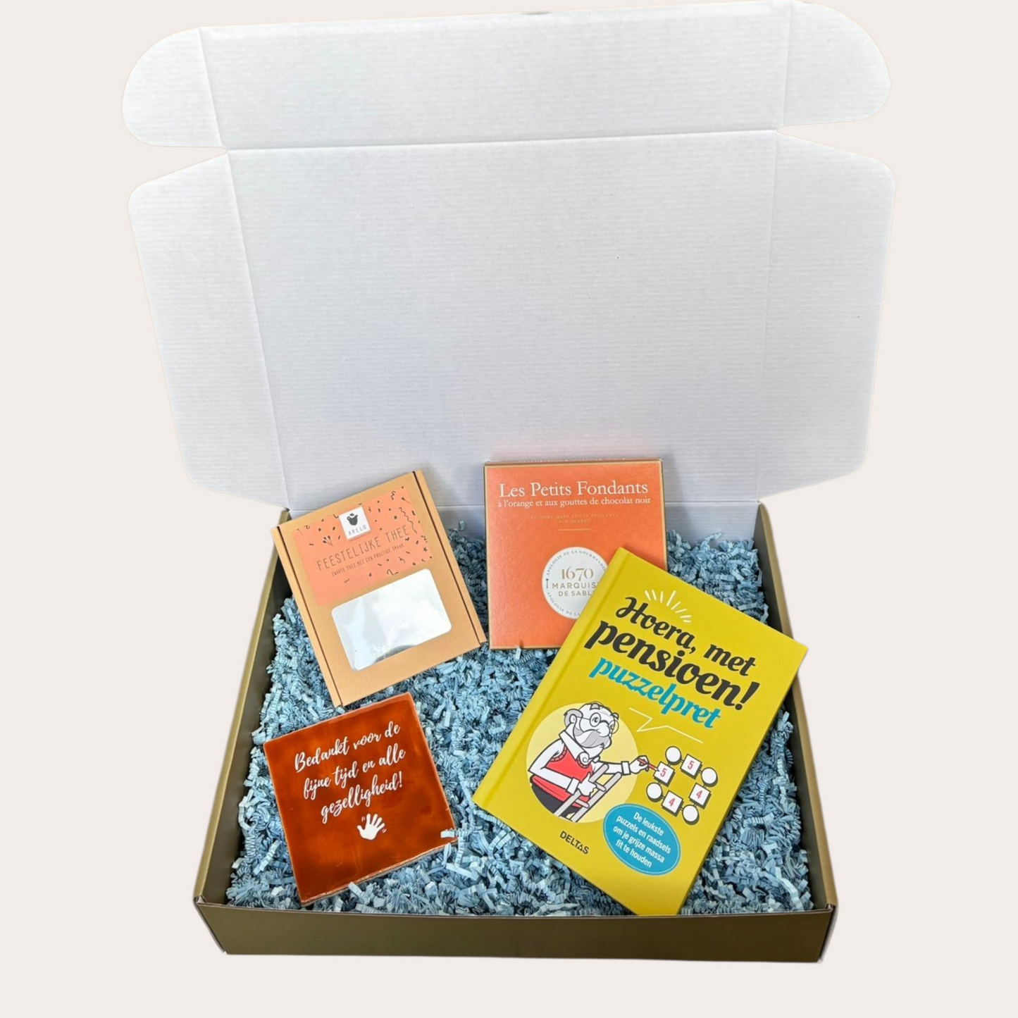 Tijd om te Genieten – Pensioen Cadeaubox met Thee en Puzzelboek