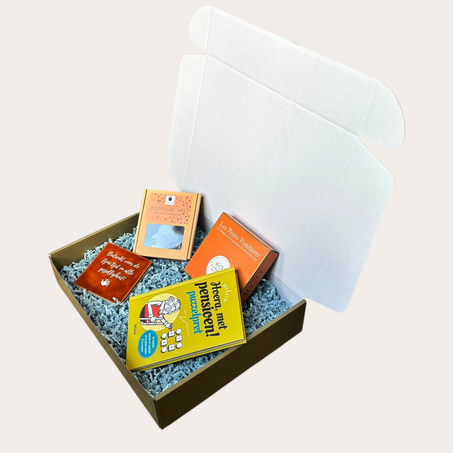 Tijd om te Genieten – Pensioen Cadeaubox met Thee en Puzzelboek