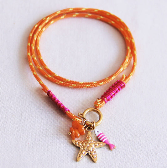 Surf kettinkje met bedeltjes - oranje/roze