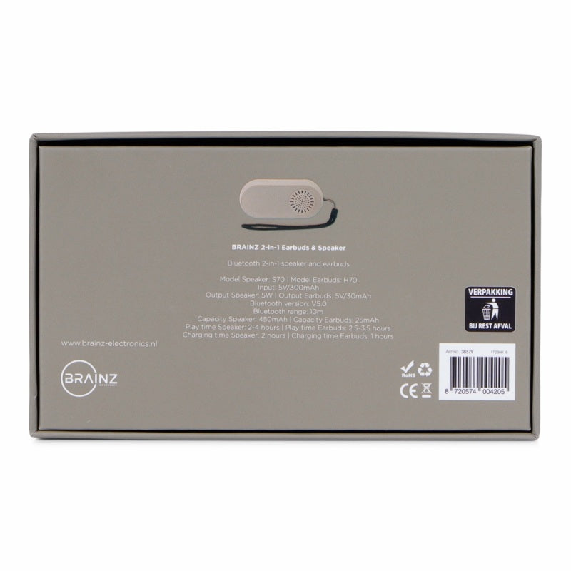 BRAINZ 2-in-1 Earbuds & Speaker Taupe