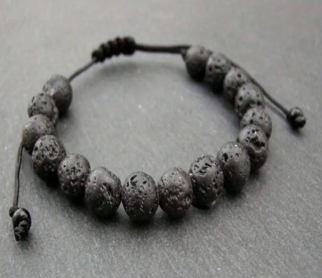 Lava rock armband mat zwart heren