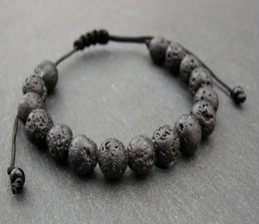 Lava rock armband mat zwart heren