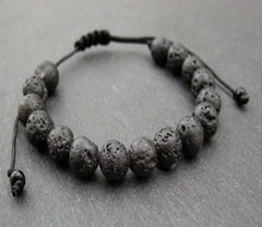 Lava rock armband mat zwart heren