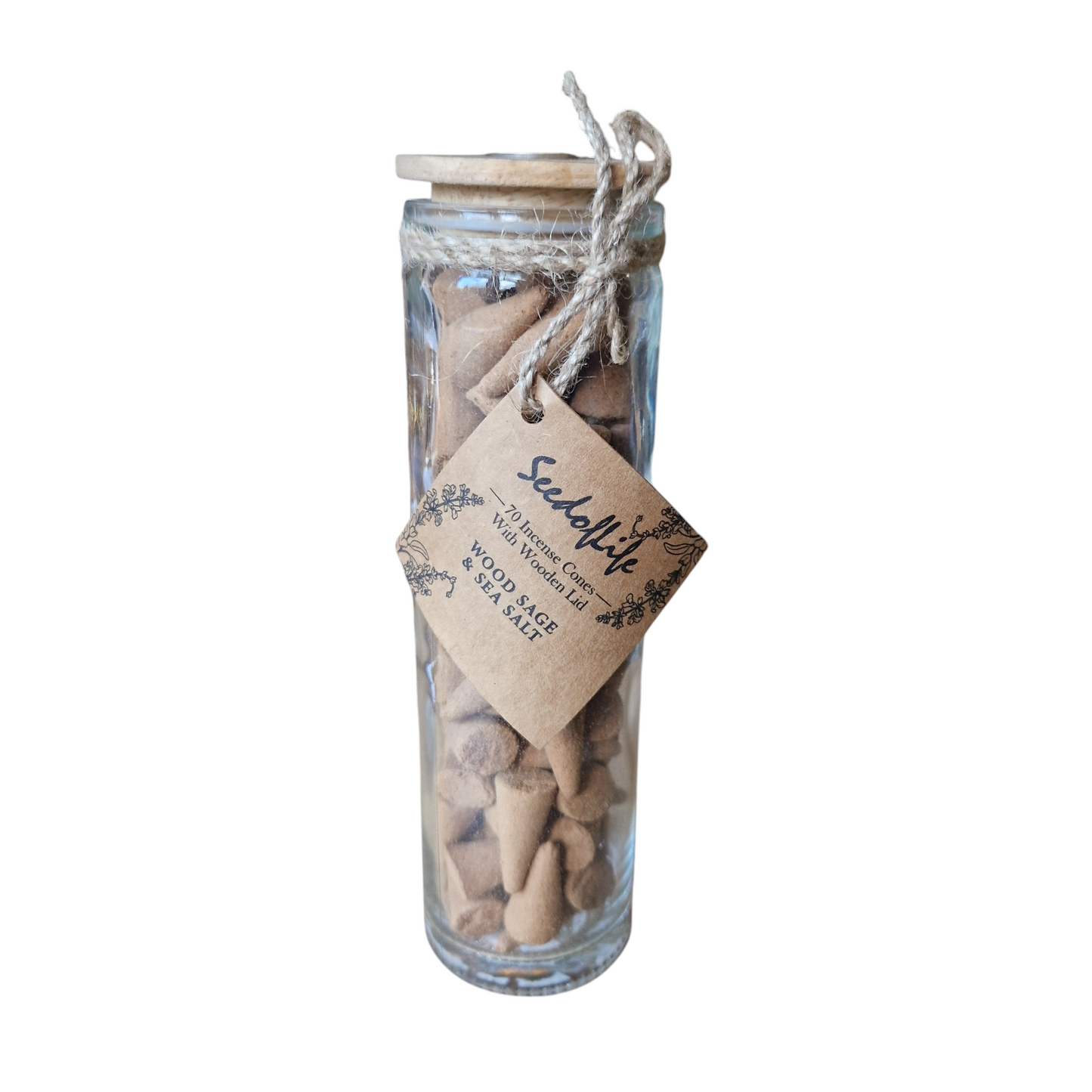 Wierookpuntjes in glazen pot met brander in dop.