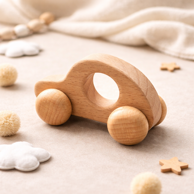🚗 Houten Baby Auto / Bus – Speels & Tijdloos