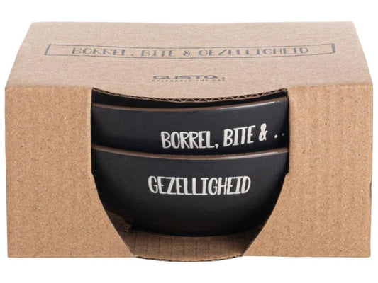Borrelschaaltjes Gusta borrel, bite en gezelligheid.