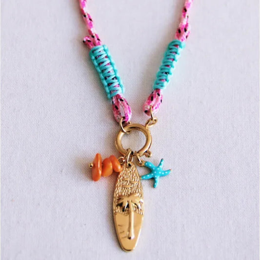 Surf kettinkje met bedeltjes - roze/mint