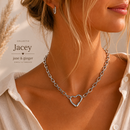 RVS schakelketting Jacey met open hart: Zilver