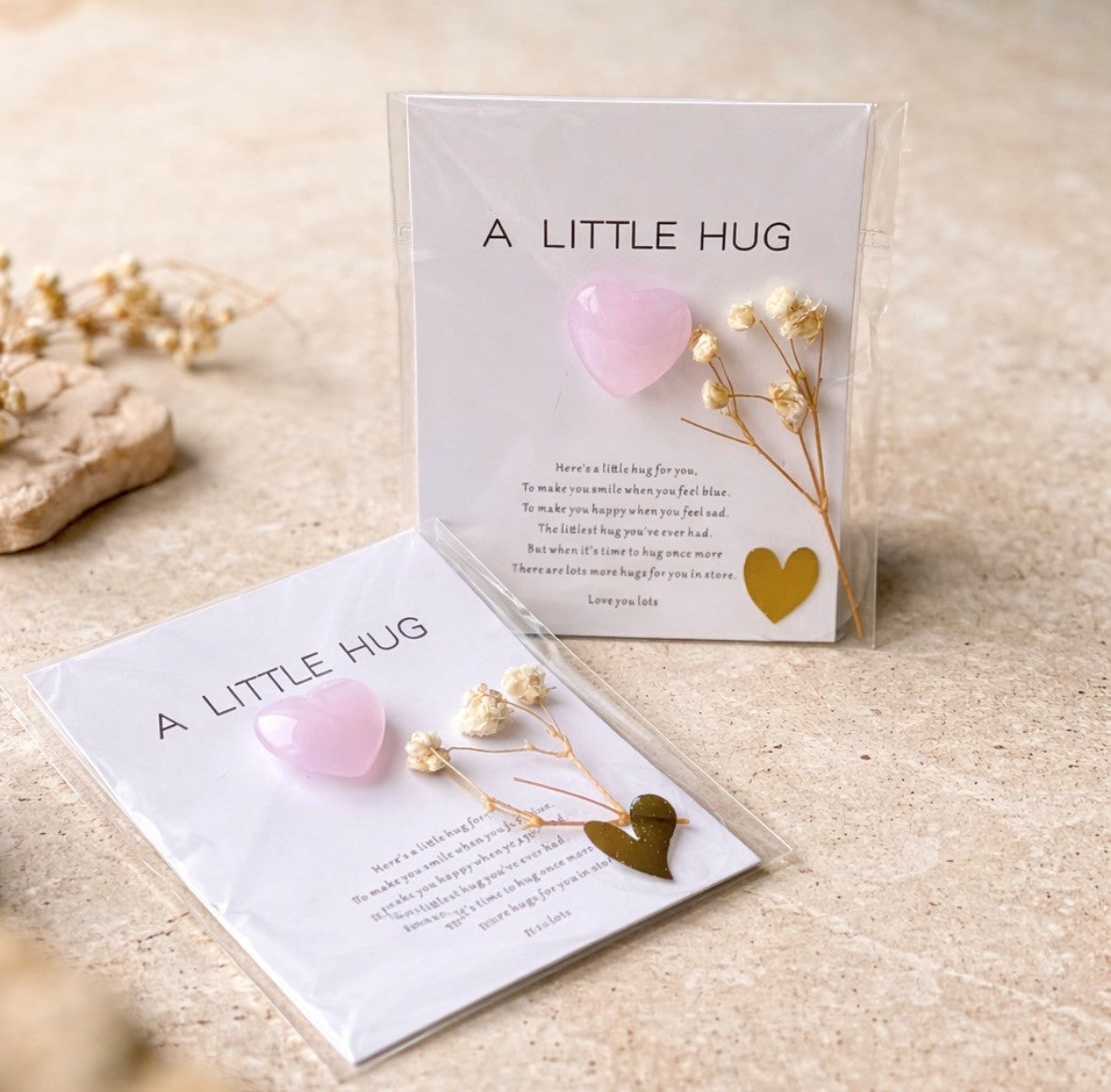Kaart met Rozenkwarts Hart – A little hug