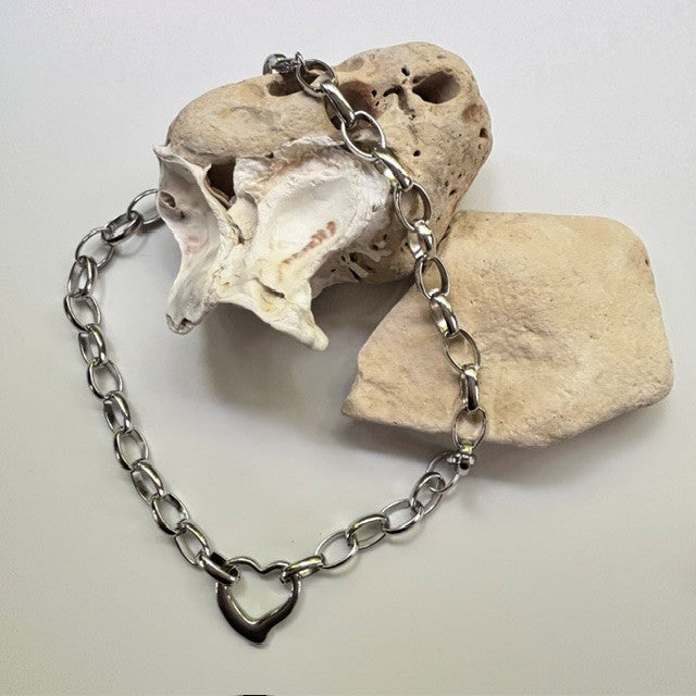 RVS schakelketting Jacey met open hart: Zilver