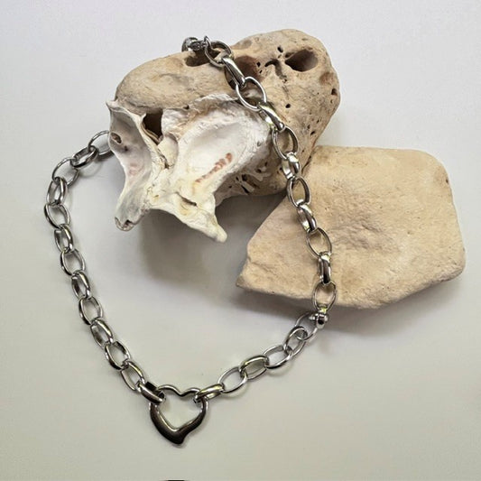 RVS schakelketting Jacey met open hart: Zilver