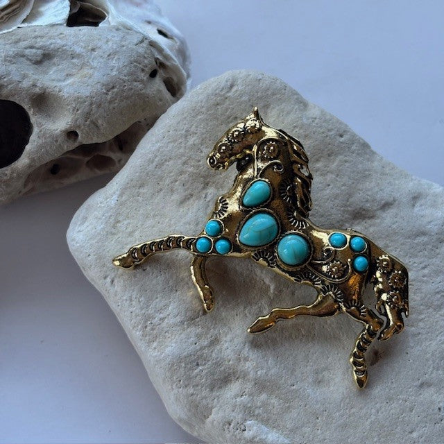 Broche: Paard turquoise