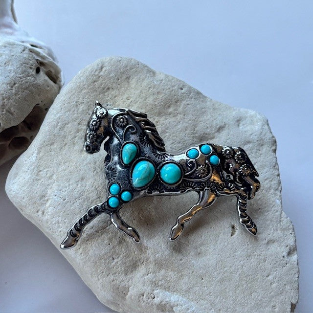 Broche: Paard turquoise
