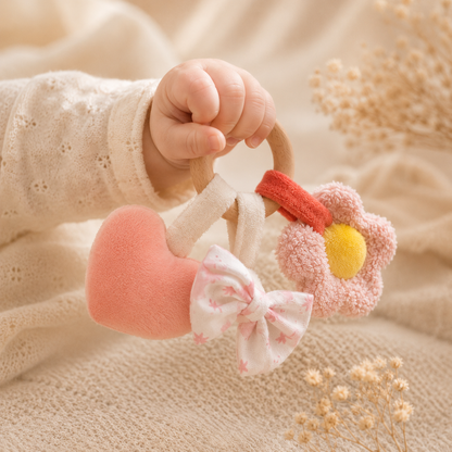 Baby Rammelaar Pluche met Houten Ring | Roze & Lichtblauw