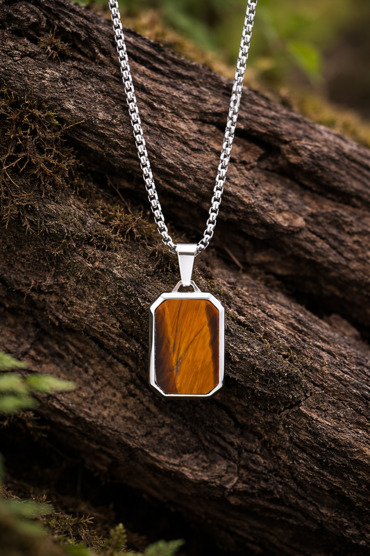 Heren ketting rvs met tijgeroog hanger