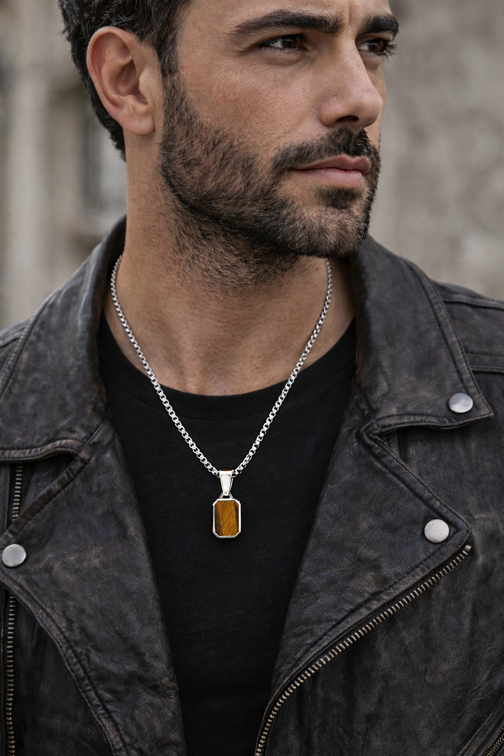 Heren ketting rvs met tijgeroog hanger