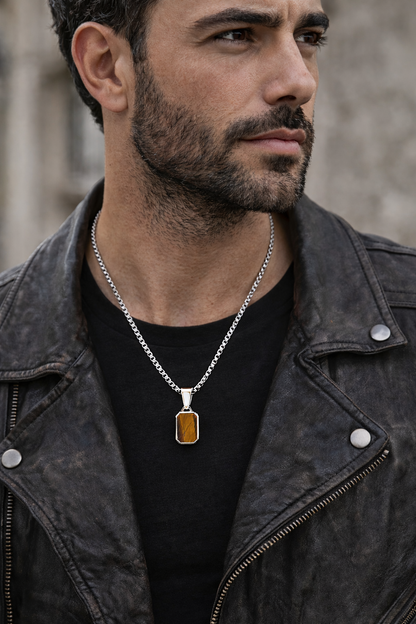 Heren ketting rvs met tijgeroog hanger