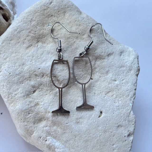 Oorbellen Wijnglas – RVS, Goud of Zilver